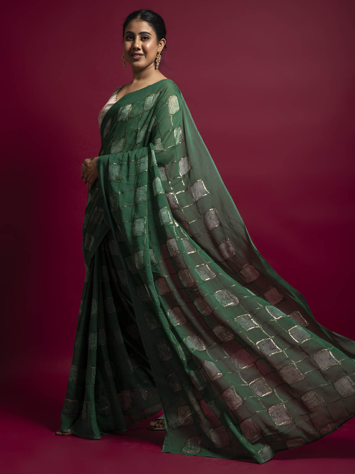 Hari Bhari pure georgette sequin work  batik print Saree