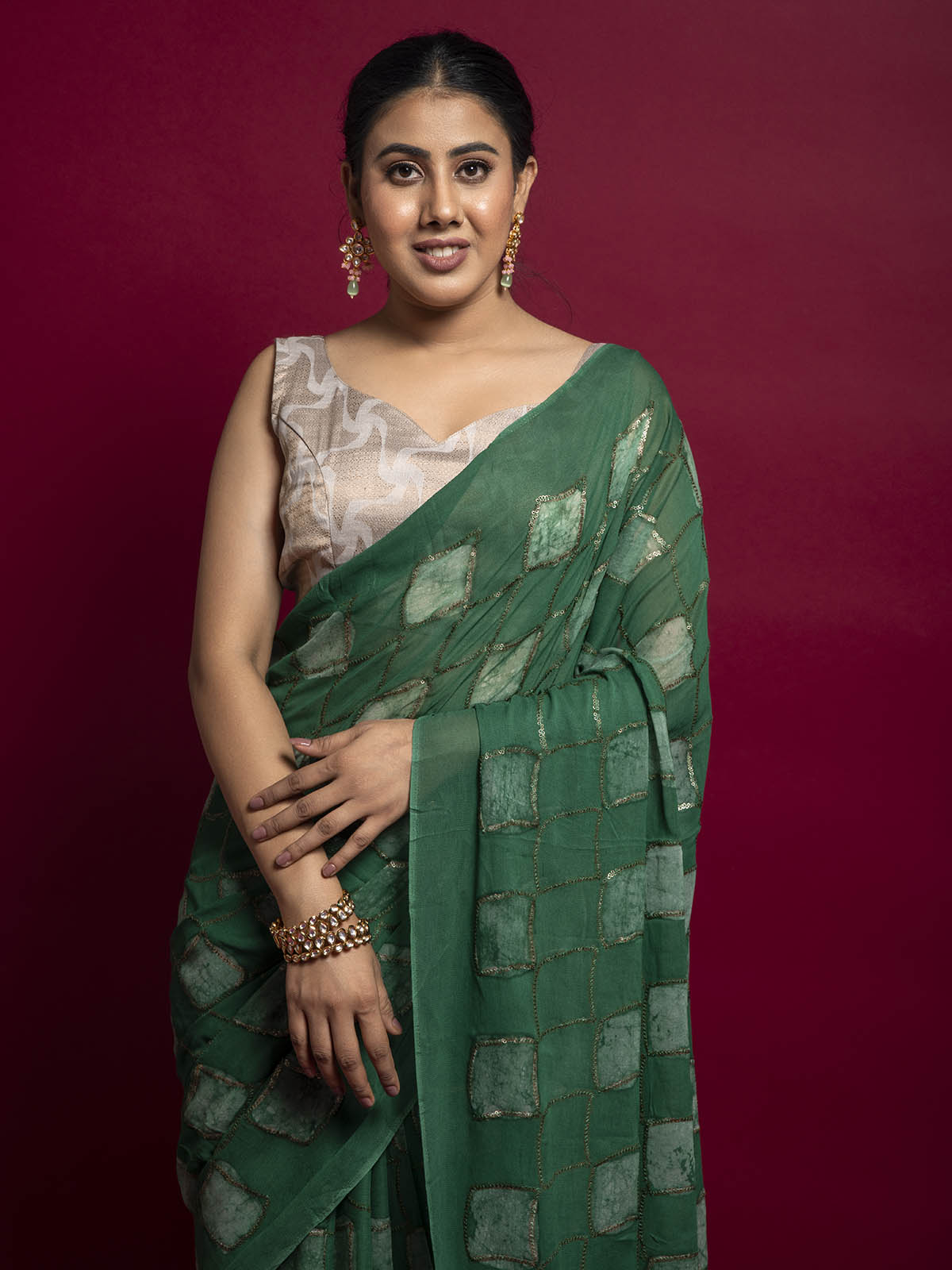 Hari Bhari pure georgette sequin work  batik print Saree