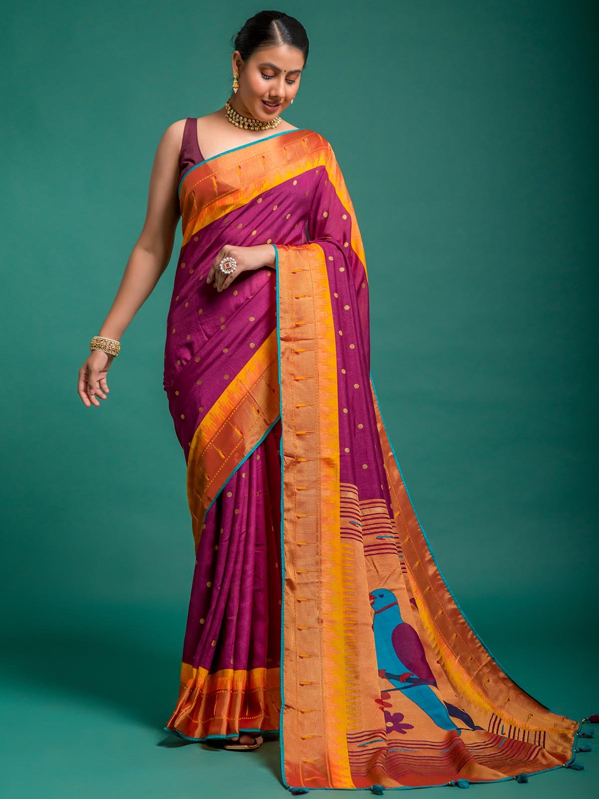 Magenta Soft Brasso Silk Saree with Matching Running Blouse Piece – Festive Party Wear