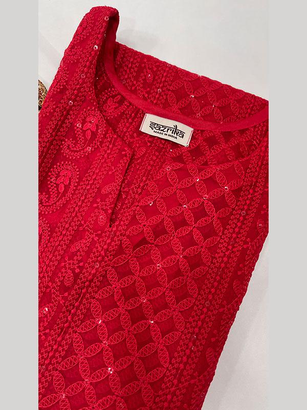 Straight Red And White Cotton Block Print Suit Set at Rs 895 in Jaipur