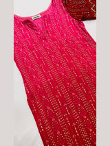 Dual Shade Red Chikankari Work Kurti