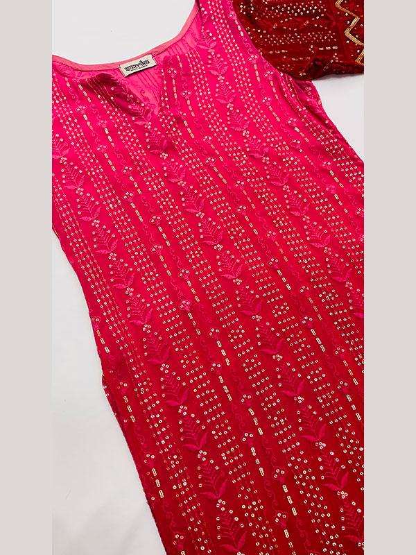 Dual Shade Red Chikankari Work Kurti