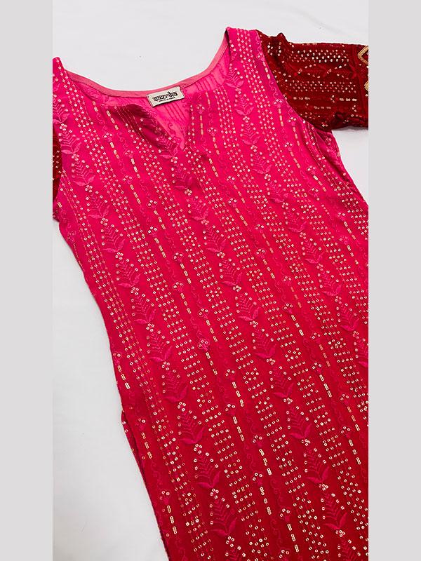 Dual Shade Red Chikankari Work Kurti