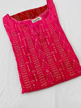 Dual Shade Red Chikankari Work Kurti