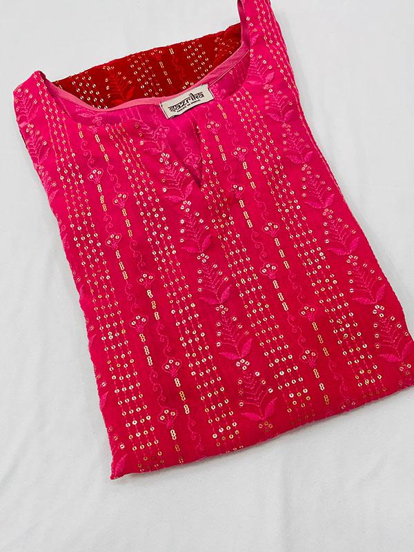 Dual Shade Red Chikankari Work Kurti