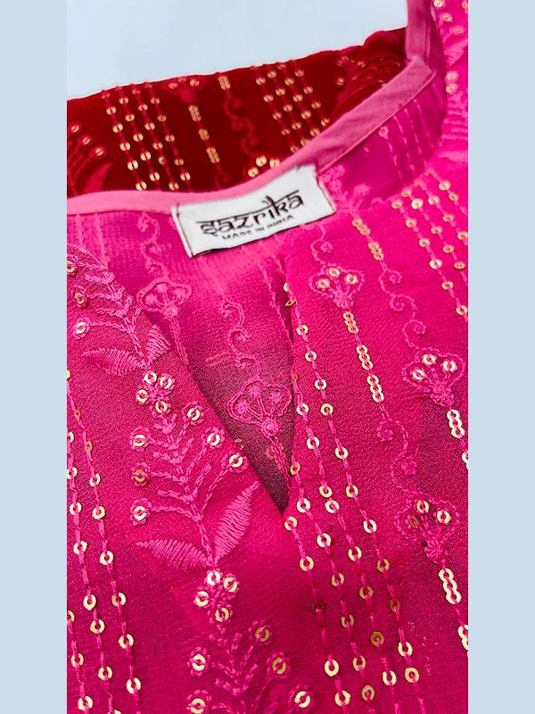 Dual Shade Red Chikankari Work Kurti