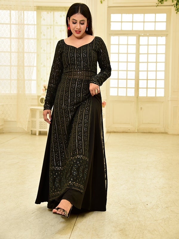 Adhira Black chikankari Kurti Set