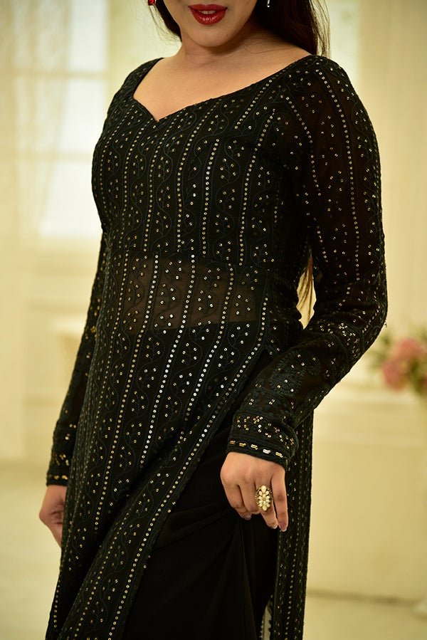 Adhira Black chikankari Kurti Set
