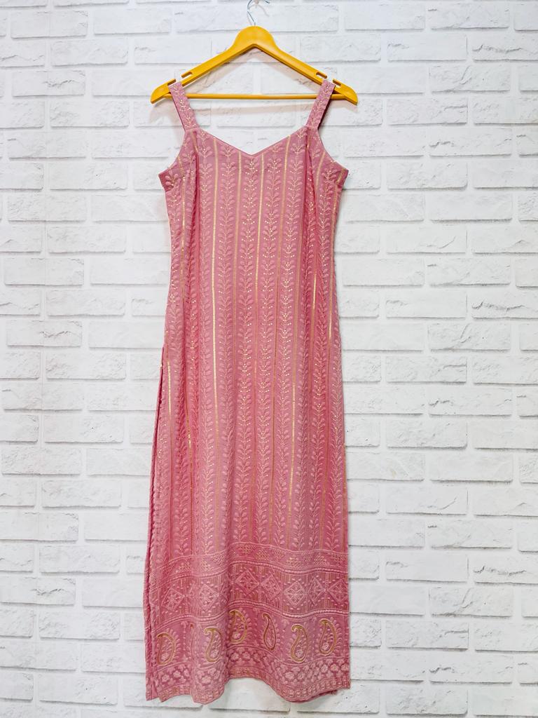 Flamingo Sleeveless Chikankari Work Kurti