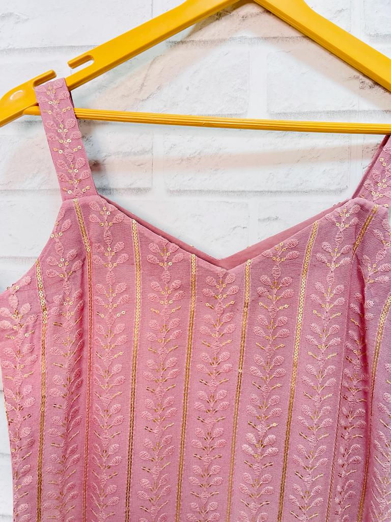 Flamingo Sleeveless Chikankari Work Kurti