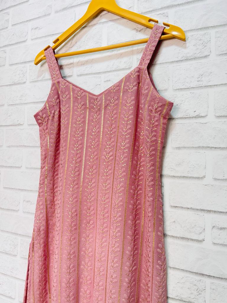 Flamingo Sleeveless Chikankari Work Kurti