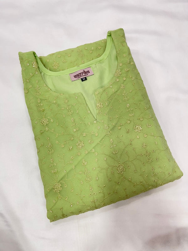 Lime Green Viscose georgette Straight Kurti