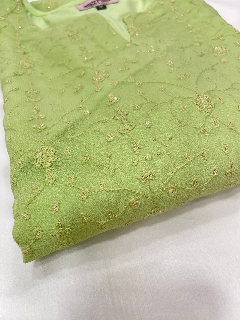 Lime Green Viscose georgette Straight Kurti