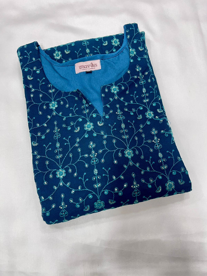 Prussian Blue Viscose georgette Straight Kurti