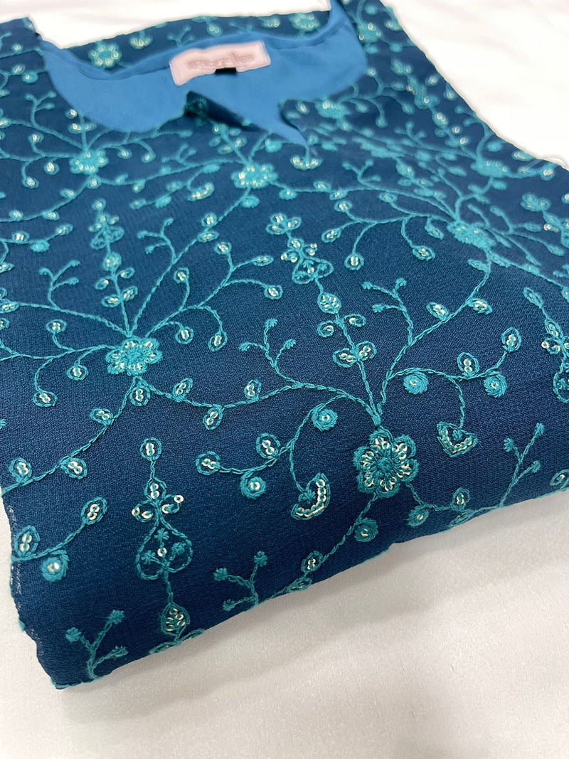 Prussian Blue Viscose georgette Straight Kurti