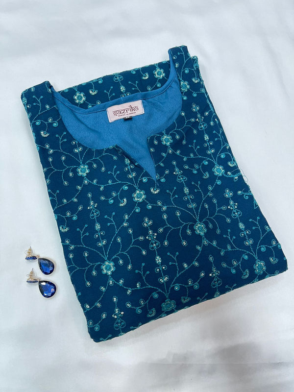 Prussian Blue Viscose georgette Straight Kurti