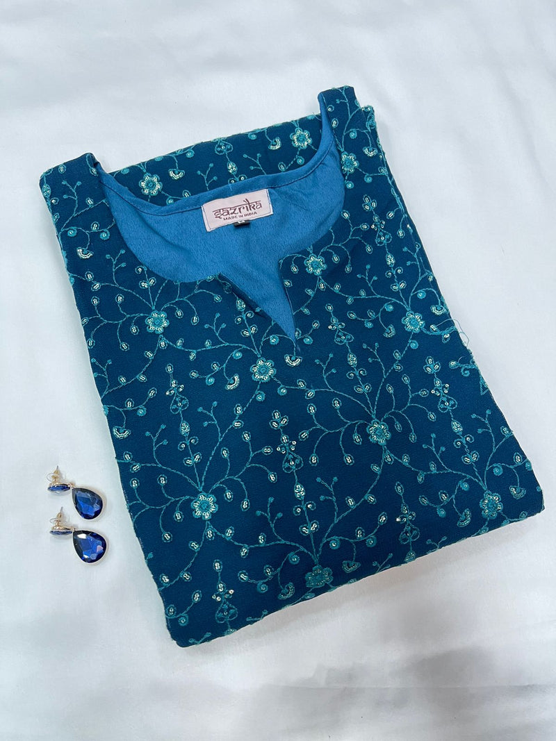 Prussian Blue Viscose georgette Straight Kurti
