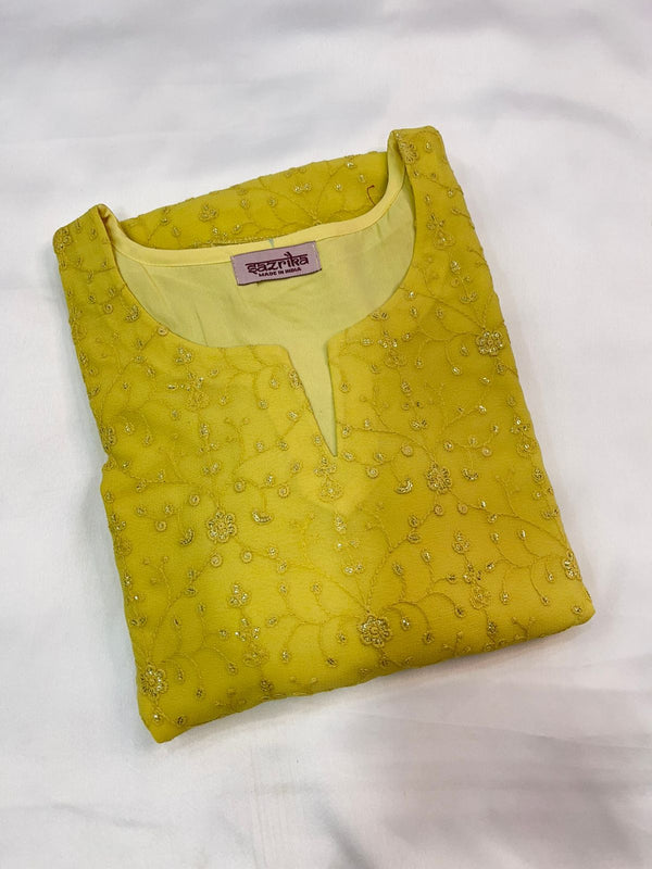 Butter Yellow Viscose georgette Straight Kurti