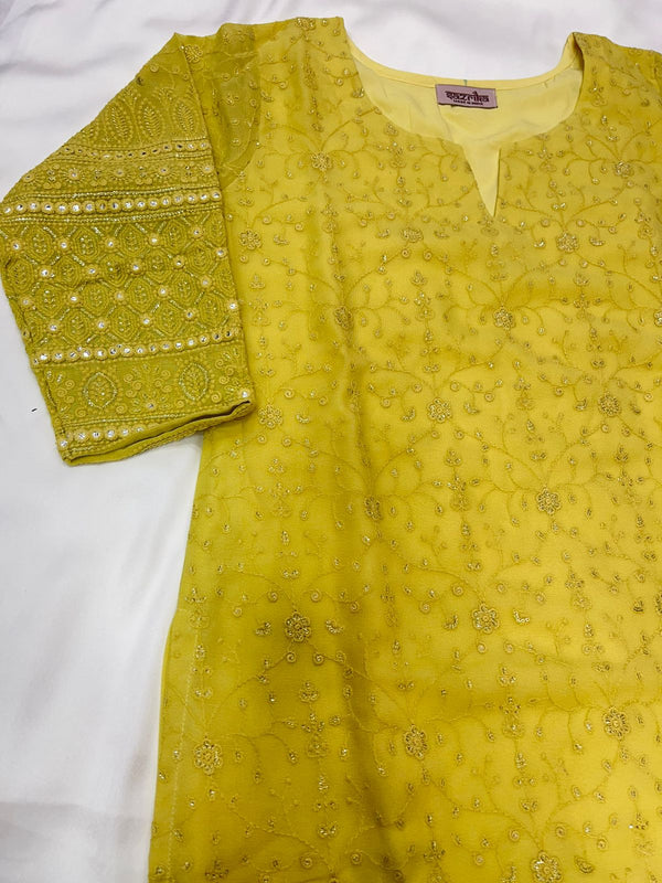 Butter Yellow Viscose georgette Straight Kurti