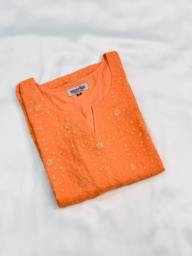 Sunrise Orange Viscose georgette Straight Kurti