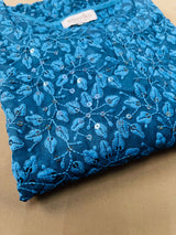 Cerulean Petal Print Blue Chikankari Kurti