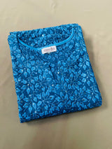 Cerulean Petal Print Blue Chikankari Kurti
