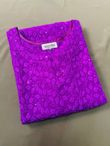 Indigo Petal Print Chikankari Kurti
