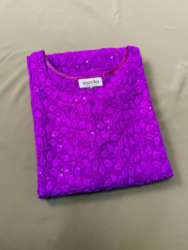 Indigo Petal Print Chikankari Kurti