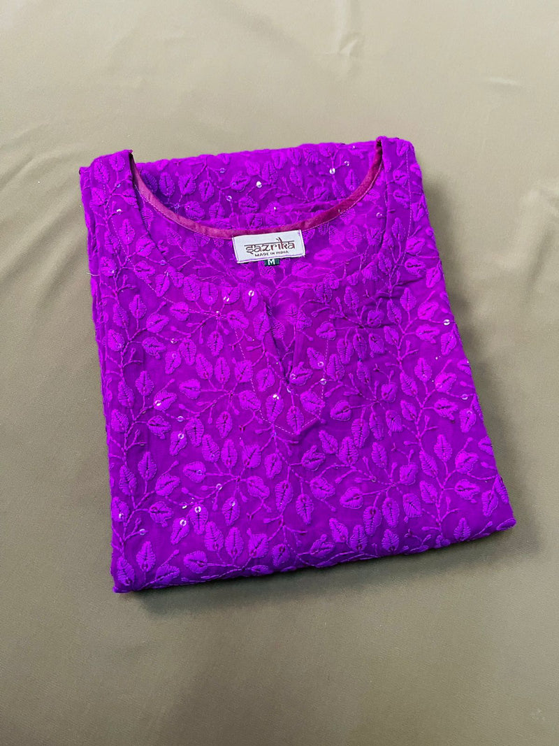 Indigo Petal Print Chikankari Kurti