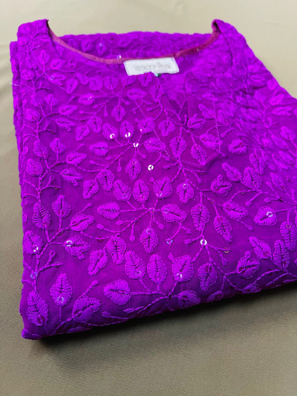 Indigo Petal Print Chikankari Kurti