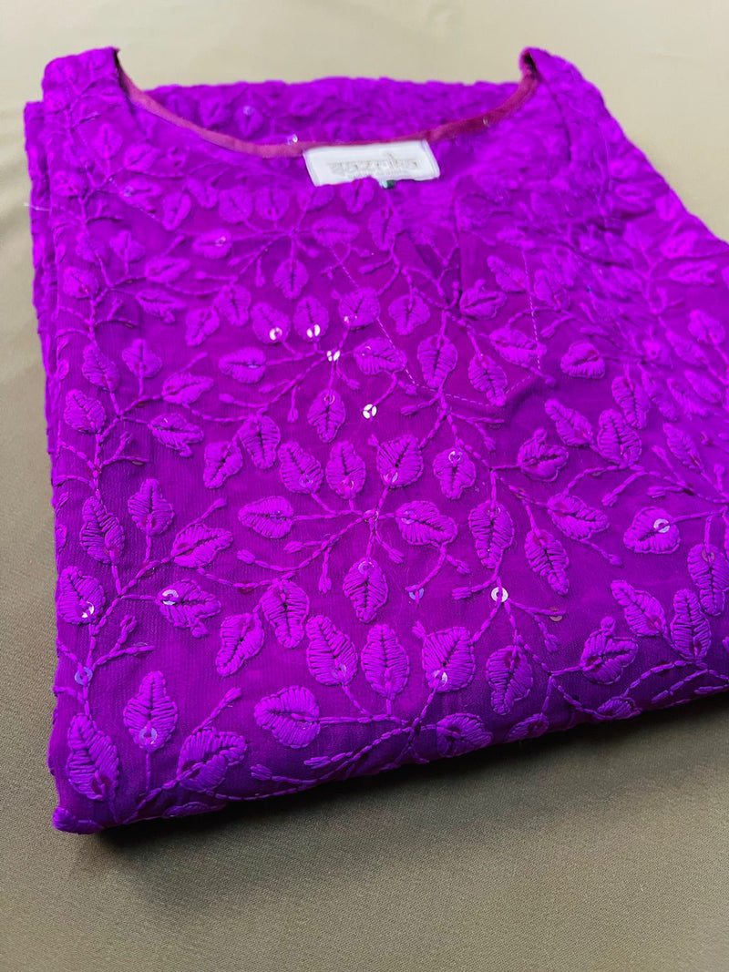 Indigo Petal Print Chikankari Kurti