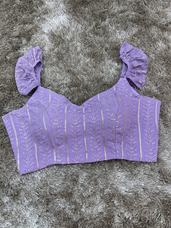 Lavender leaf Frill Sleeves Lakhnavi Blouse