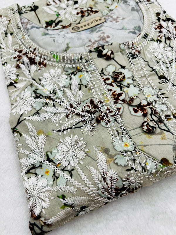 Winter Field Chikankari work Kurti