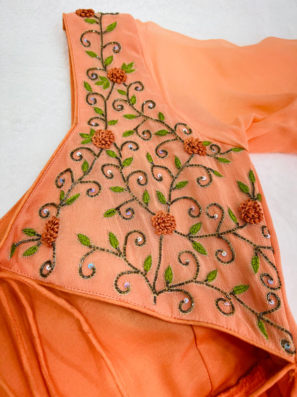 Saffron handwork Anarkali backless Gown