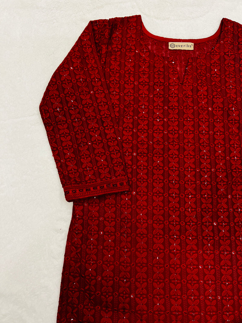 Maroon Cosmos Chikankari Kurti