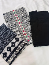 Black printed unstitched suit set