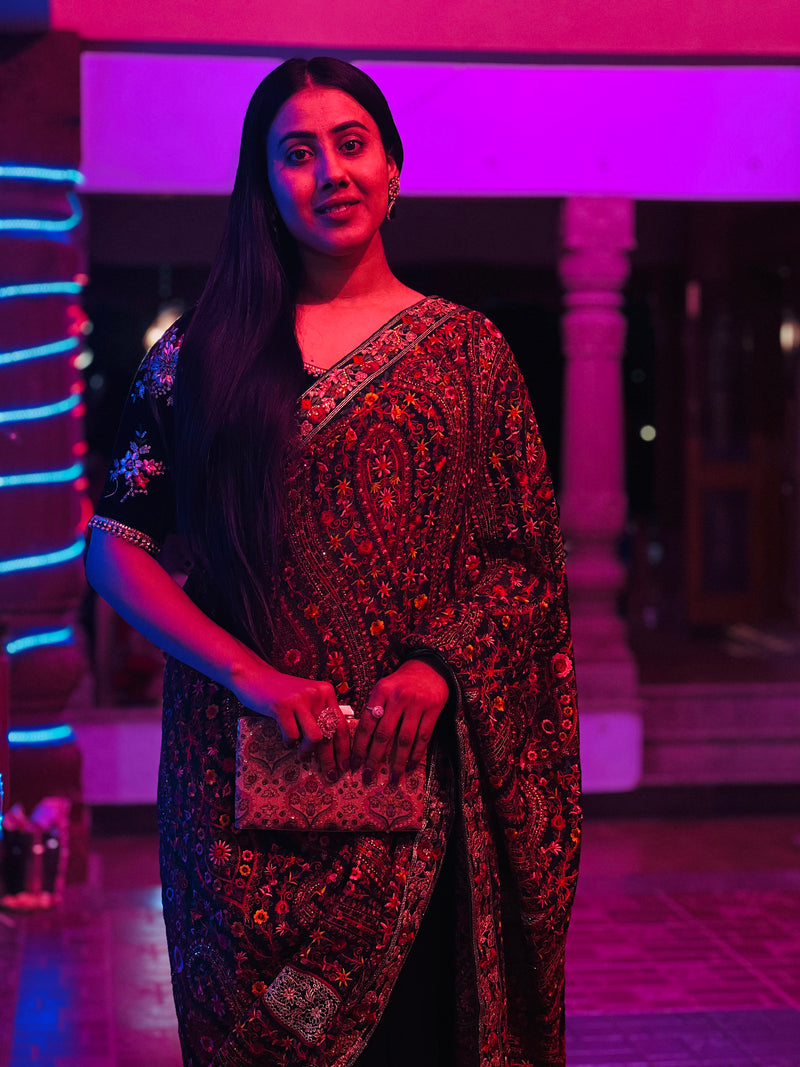 Green sabya style saree
