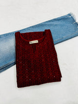 Maroon Cosmos Chikankari Kurti