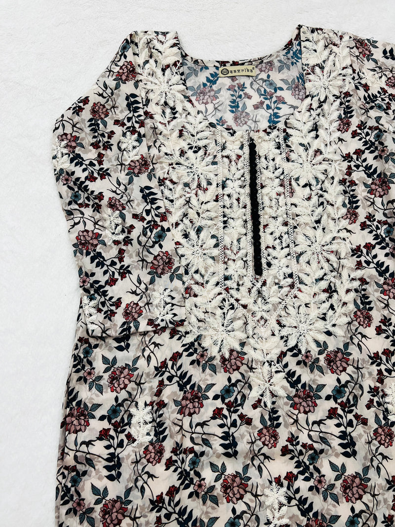 multi colour chikankari straight kurti