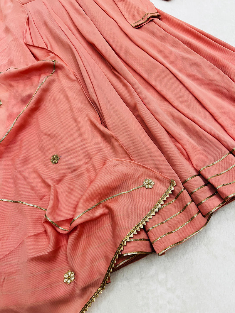 Peach gotta work anarkali gown