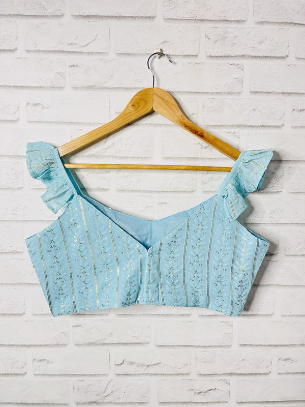 Pale Blue Frill Sleeves Blouse