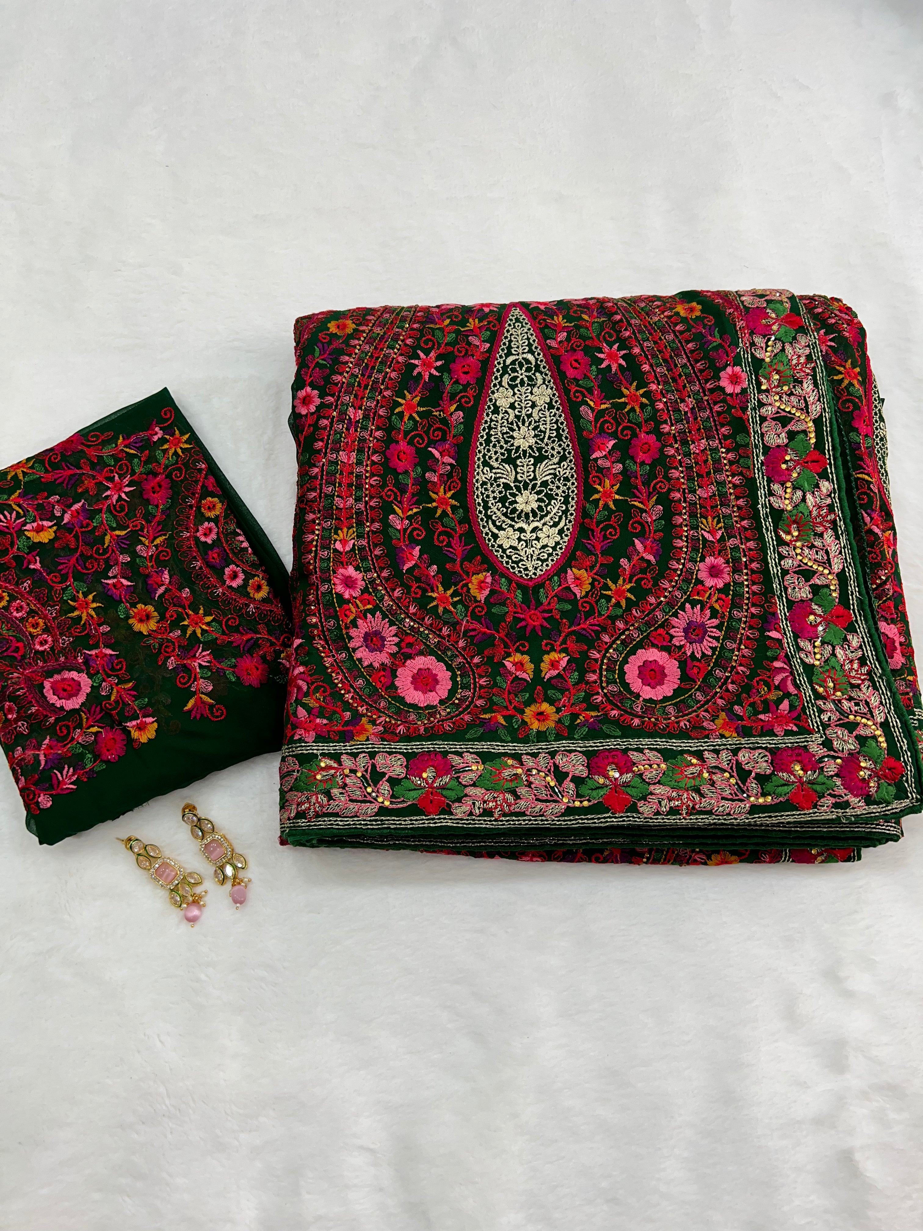 Green sabya style saree