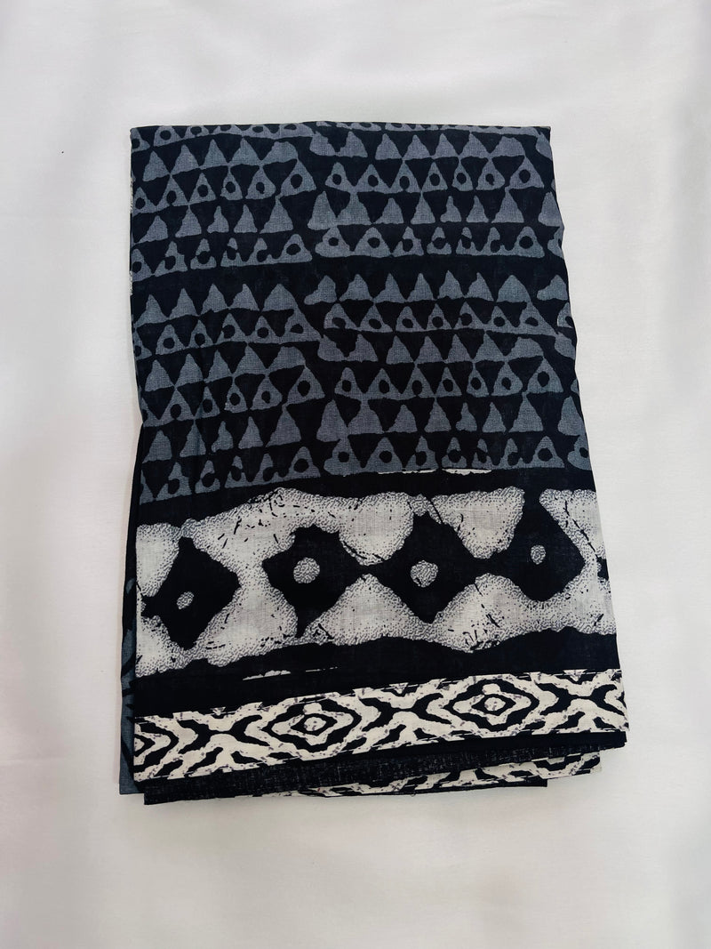 Black printed unstitched suit set