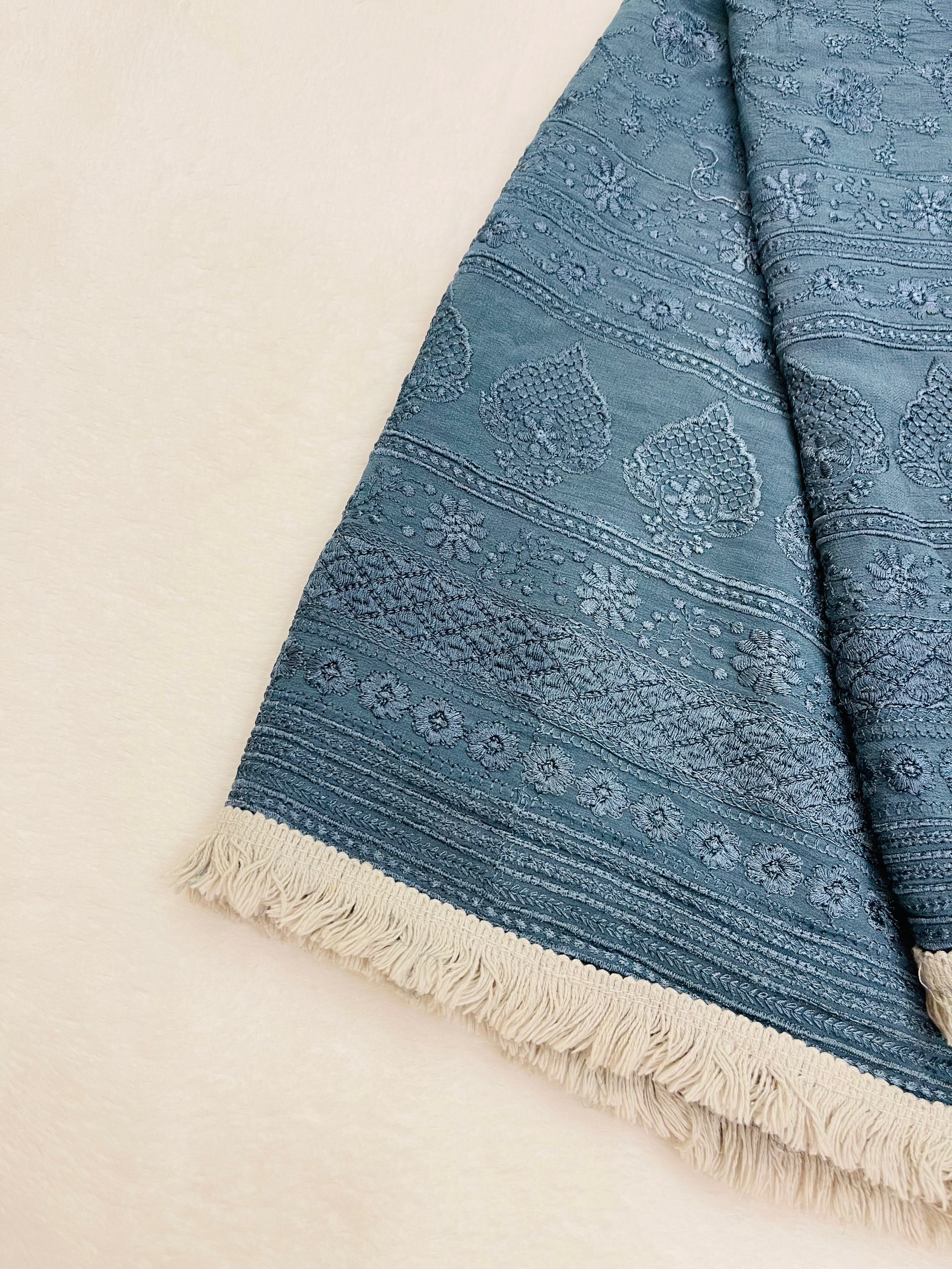 Powder Blue Viscose Georgette embroidered duppatta
