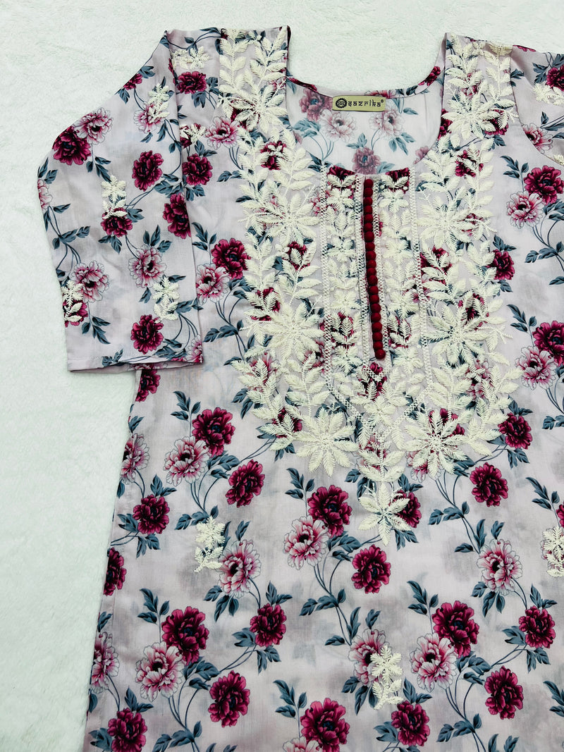 Rose pink chikankari straight kurti