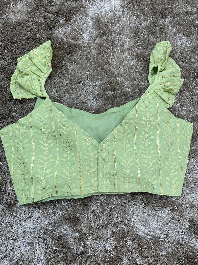Pistachio Green Frill Sleeves Blouse