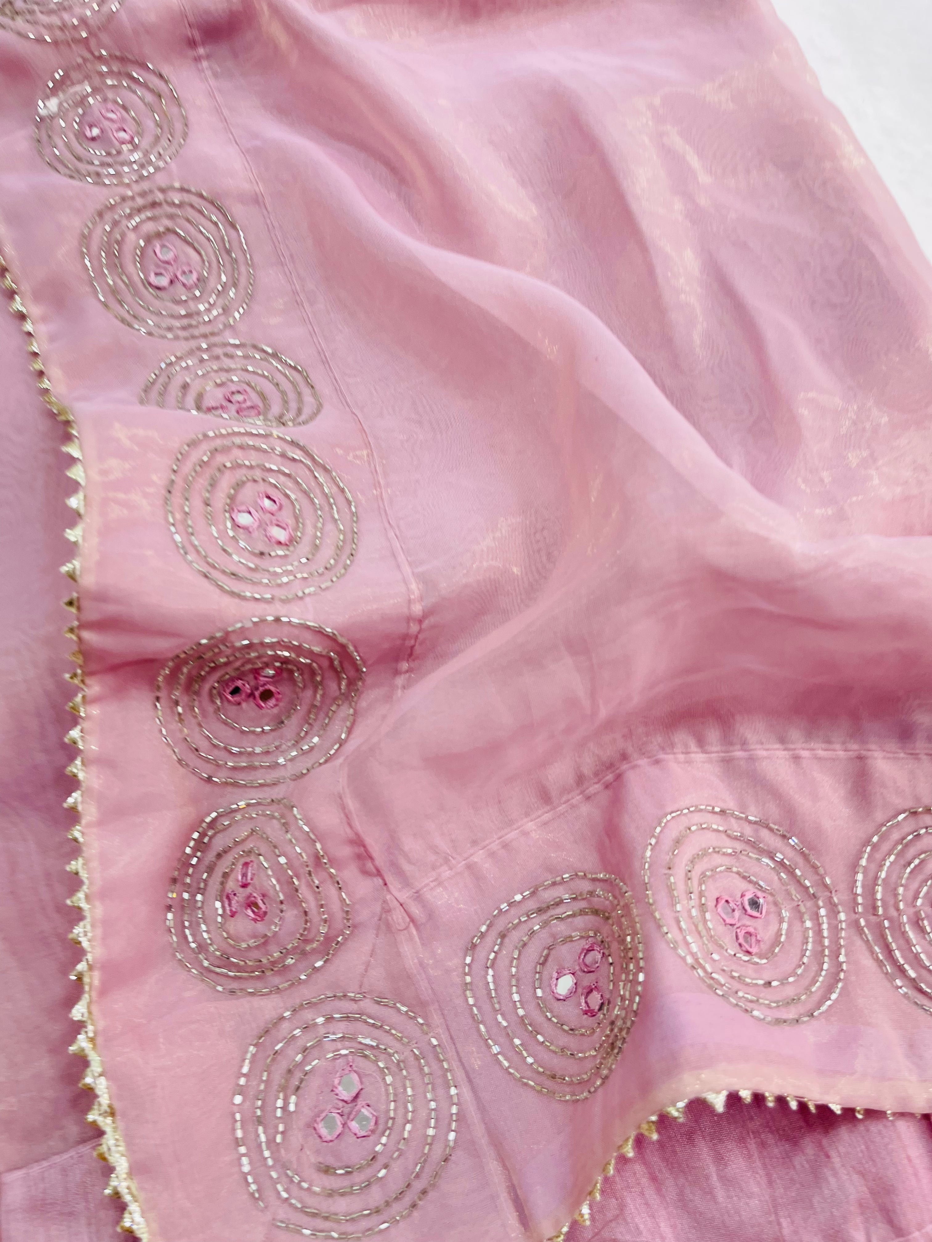 Baby pink organza handwork saree