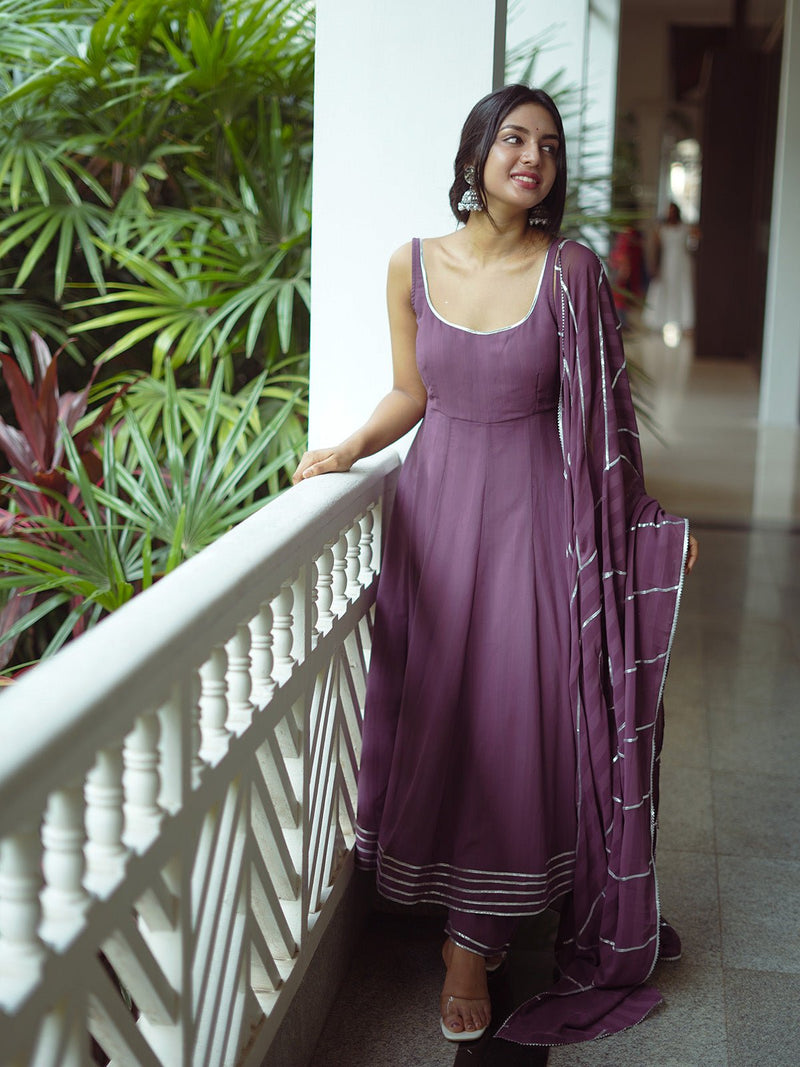Wine Harmony Anarkali Set With Duppatta