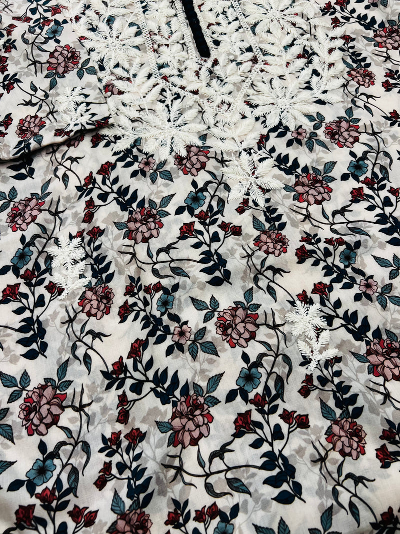 multi colour chikankari straight kurti