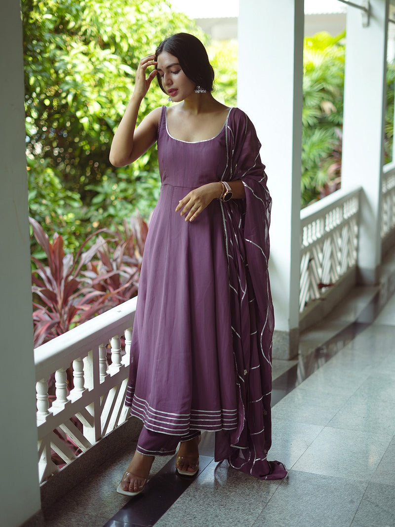 Wine Harmony Anarkali Set With Duppatta